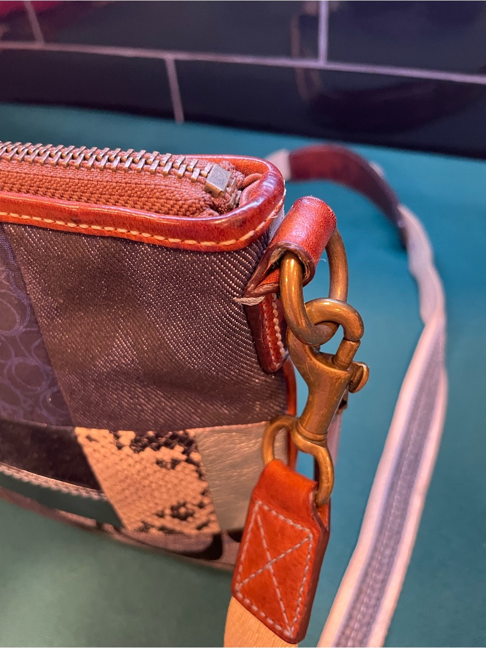 Coach Patchwork Crossbody in Blue, Black, Tan and silver - Picture 5 of 12